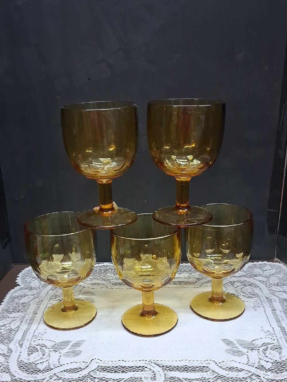 Vintage Bartlett Collins‎ Golden Amber Thumbprint Goblet